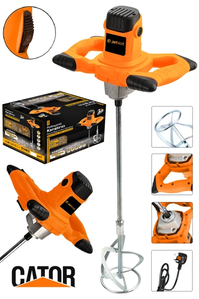 JetVolt Profesyonel 1800W Devir Ayarlı Elektrikli Alçı Boya Ve Harç Karıştırıcı Mikser - Turuncu ürün görseli 1