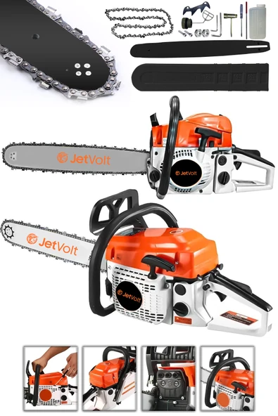 JetVolt Ekstra Güçlü 52CC 2.9 HP 8000 Rpm BENZİNLİ Ağaç Odun Dal Kesme Makinesi Motorlu Testere Hızar Motoru - Turuncu ürün görseli 1