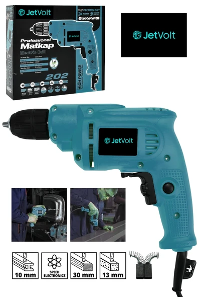 JetVolt 240V 60Hz Profesional 580W Metal Şanzıman 10mm Elektrikli Matkap - Mavi ürün görseli 1