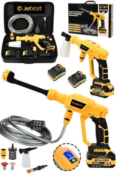 JetVolt 21V 2.0Ah Kömürsüz Motor Yüksek Basınçlı Akülü Oto Araba Yıkama Makinesi Şarjlı - Sarı ürün görseli 1