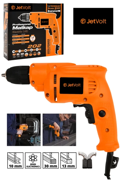 JetVolt 240V 60Hz Profesional 580W Metal Şanzıman 10mm Elektrikli Matkap - Turuncu ürün görseli 1