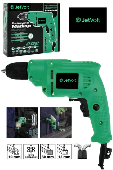 JetVolt 240V 60Hz Profesional 580W Metal Şanzıman 10mm Elektrikli Matkap - Yeşil ürün görseli 1