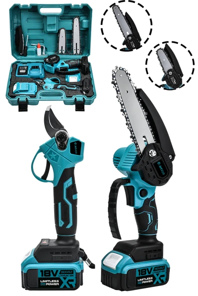 JetVolt 2'Li Set 18V 1.5Ah Çift Akülü Çelik Şanzıman Şarjlı Dal Budama & Testeresi - Mavi ürün görseli 1