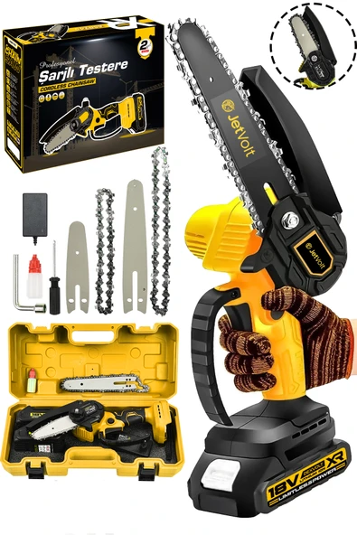 JetVolt Profesonel Metal Dişli 18V 1.5Ah Şarjlı Dal Budama Testeresi - Sarı ürün görseli 1