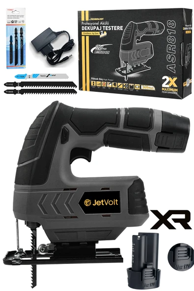 JetVolt Profesyonel Çift Akülü 12 Volt Li-ion Şarjlı Dekupaj Testere - Siyah ürün görseli 1