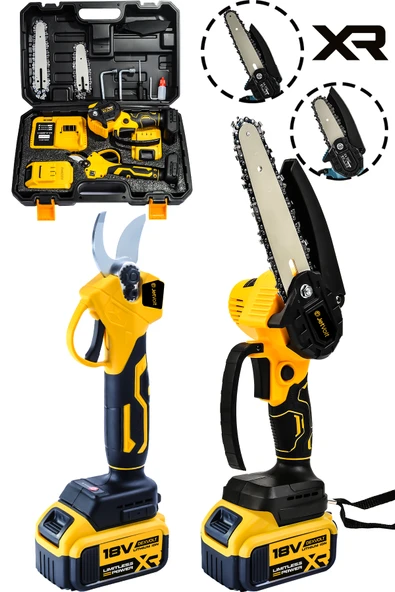 JetVolt 2'Li Set 18V 1.5Ah Çift Akülü Çelik Şanzıman Şarjlı Dal Budama & Testeresi - Sarı ürün görseli 1