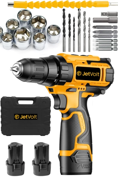 JetVolt 12V 1.5Ah Şarjlı Matkap 24 Parça - Sarı ürün görseli 1