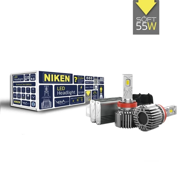 Niken Nova Soft H11 Led Xenon Ampul 55W 18000LM 6500K PGJ19-2 IP67 2’li Set ürün görseli 1