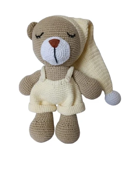Şapkalı Uykucu Ayıcık Amigurumi Organik Oyuncak ürün görseli 1