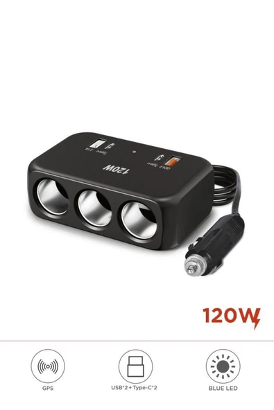 G18 120W Çoklu Çıkışlı Araç Şarj Cihazı – 2x Type-C, USB, QC4.0 & 3 Çakmaklık Girişli ürün görseli 1