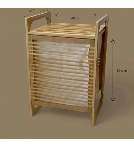 Orta Boy Ahşap Bambu Kirli Sepeti 40x35x60 ürün görseli 1