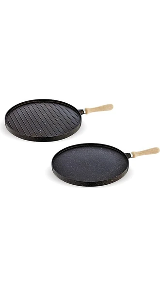 FMS Döküm Çift Taraflı Grill Ve Gözleme Tava Siyah - D3019SYH ürün görseli 1