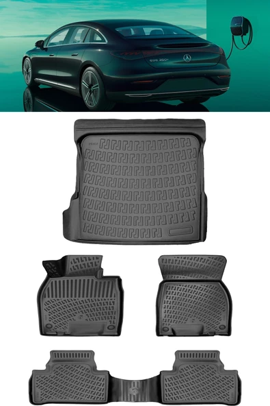 Rizline Mercedes EQE 2022 Sonrası 3D Havuzlu Paspas ve Bagaj Havuzu Set Siyah ürün görseli 1