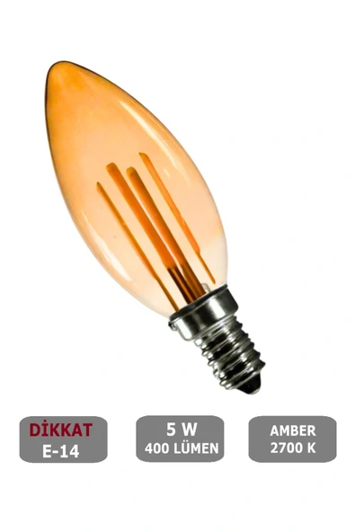 Buji Tasarım E14 Rustik Ampul Vintage Amber 2700K (5W - 400 Lümen)-(KIRILMAZ PLASTİK GÖVDE) ürün görseli 1