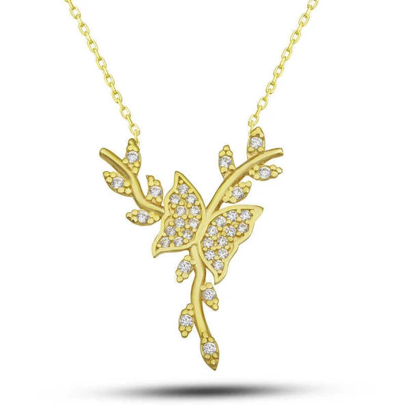 Gümüş Gold Daldaki Kelebek Kadın Kolye ürün görseli 1