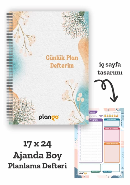 Suluboya Çiçek Spiralli Günlük Planlama Defteri - 100 Sayfa - 17x24 Planlayıcı Defter ürün görseli 1