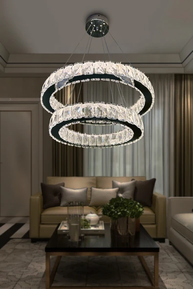 2 DAİRE TAŞLI MODERN  LED AVİZE - Resim 2
