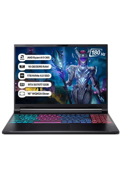 Acer Nitro 16S NH.U07EY.001 Ryzen AI 9 365 16GB 1TB SSD RTX5070Tİ-12GB 180Hz 16 WQXGA Dos Taşınabilir Bilgisayar ürün görseli 1