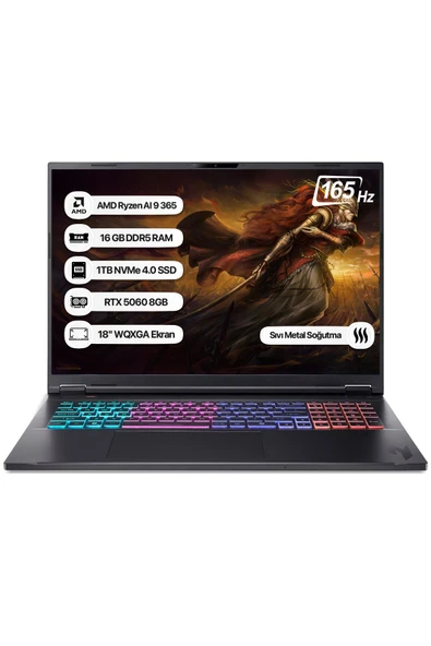 Acer Nitro 18 NH.QYHEY.001 Ryzen AI 9 365 16GB 1TB SSD RTX5060-8GB 165Hz 18 WQXGA Dos Taşınabilir Bilgisayar ürün görseli 1