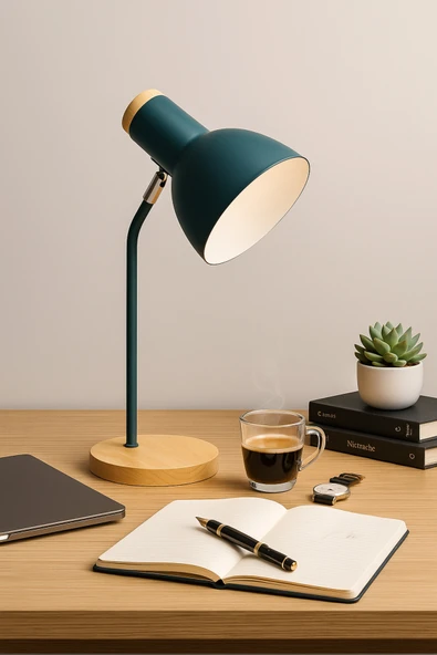 Vivido Home Ahşap Nordic Derin Yeşil Masa Lambası ürün görseli 1