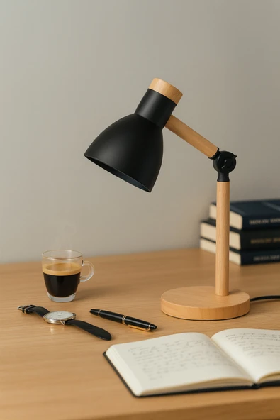 Vivido Home Doğal Ahşap İskandinav Siyah Masa Lambası ürün görseli 1
