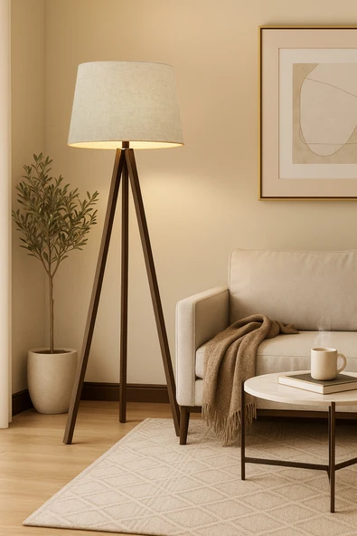 Vivido Home Ceviz Dora Bej Ahşap Lambader ürün görseli 1