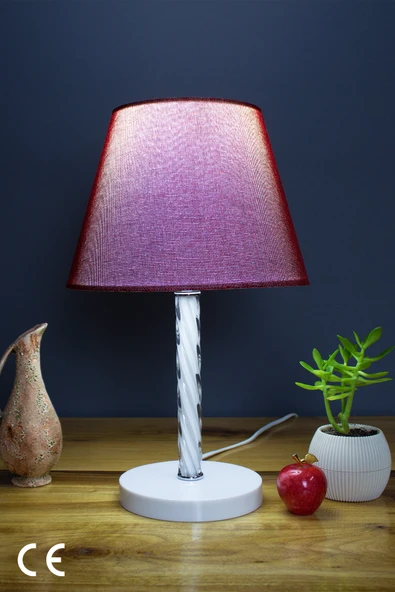 Vivido Home Bordo Elegant Komodin Abajur Beyaz Ayaklı Aydınlatma ürün görseli 1
