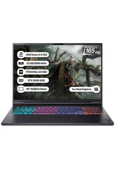 Acer Nitro 18 NH.QYHEY.001-32 Ryzen AI 9 365 32GB 1TB SSD RTX5060-8GB 165Hz 18 WQXGA Dos Taşınabilir Bilgisayar ürün görseli 1