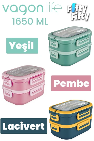 1650 ML İki Kat Üç Bölme Paslanmaz Çelik Lunch Box Yeni Nesil Sefer Tası - Kaşık Ve Çatallı -6715 ürün görseli 1