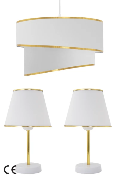 Vivido Home Beyaz Gold Julien Üçlü Avize ve Abajur Seti ürün görseli 1