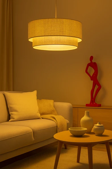 Vivido Home Mira Doğal Hasır Çift Katlı Sarkıt Avize ürün görseli 1