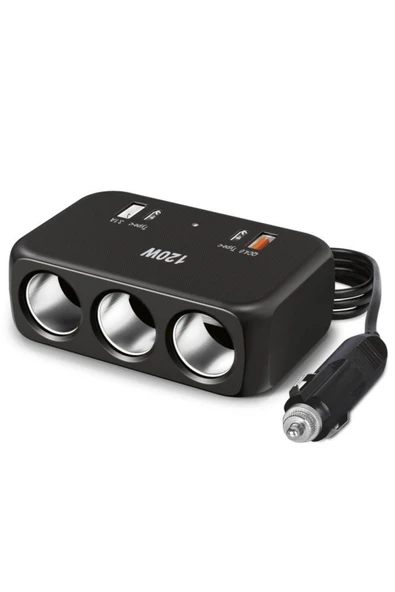 G18 Araç İçi Çakmak Çoklayıcı – 120W, 3 Çakmak Soketi, Type-C & USB Portları ürün görseli 1