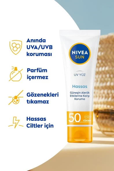 Nivea Sun Hassas Yatıştırıcı Güneş Koruyucu Yüz Kremi SPF50 50 ml - Resim 2