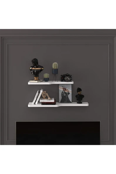 Modern 2'li Uçan Raf Çok Amaçlı Duvar Rafı Organizer %100 MDF Kitaplık Mutfak Banyo Rafı DRF03  Beyaz ürün görseli 1