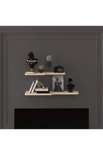 Modern 2'li Uçan Raf Çok Amaçlı Duvar Rafı Organizer %100 MDF Kitaplık Mutfak Banyo Rafı DRF03  Meşe ürün görseli 1