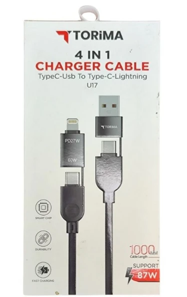 Torima 4-in-1 Şarj Kablosu – Type-C, USB & Lightning, 87W Hızlı Şarj ürün görseli 1