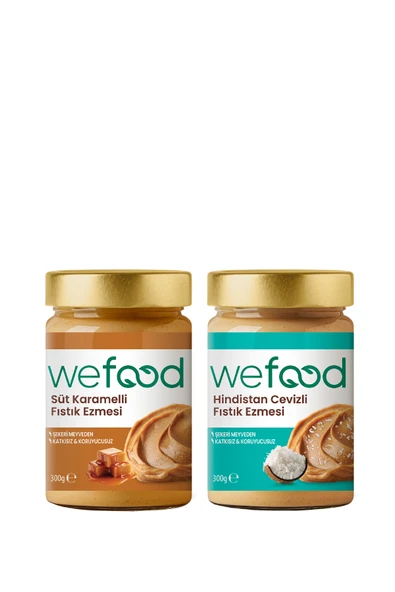Wefood Süt Karamelli Fıstık Ezmesi 300 gr + Hindistan Cevizli Fıstık Ezmesi 300 gr ürün görseli 1