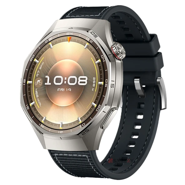Sneezy Huawei Watch GT6 Pro 46mm İle Uyumlu Metal Tokalı Dikiş Desenli Dokuma Silikon Kordon  Siyah ürün görseli 1