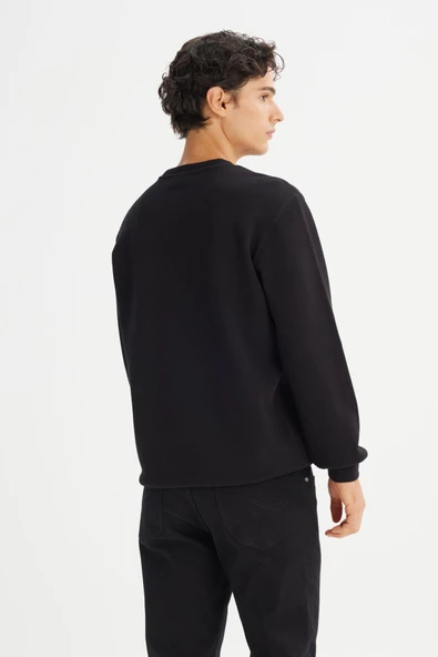 Erkek Baskılı Sweatshirt Siyah Siyah S - Resim 2
