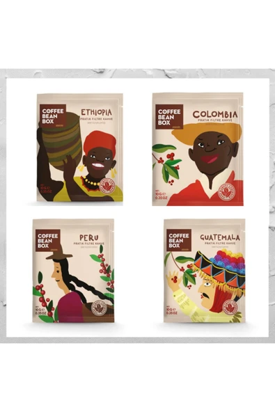 Coffee Bean Box Altıntelve Efsane Pratik Filtre Kahve Seti Etiyopya, Guatemala, Peru, Colombia 10 gr ürün görseli 1
