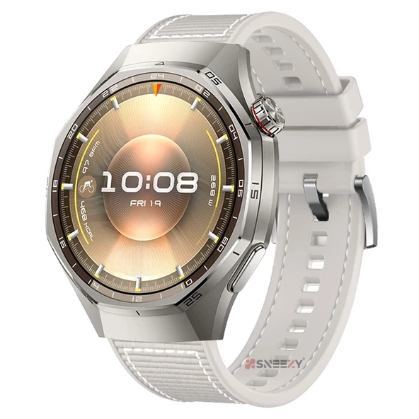 Sneezy Huawei Watch GT6 Pro 46mm İle Uyumlu Metal Tokalı Dikiş Desenli Dokuma Silikon Kordon  Starlight ürün görseli 1
