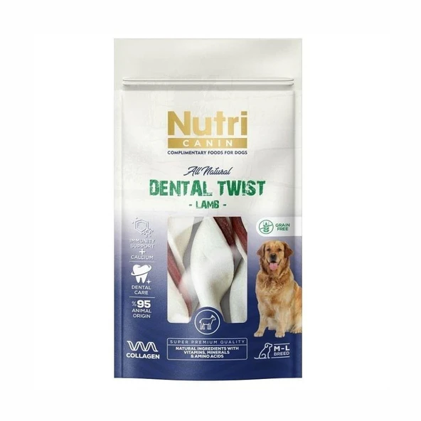 Nutri Canin Dental Twist Kuzu Etli Diş Sağlığı Köpek Ödülü 120 Gr ürün görseli 1