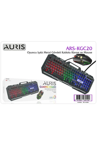 Auris RGB IŞIKLI GAMİNG METAL GÖVDELİ OYUN KLAVYESİ-MOUSE ürün görseli 1
