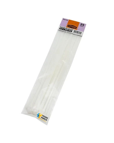 Beyaz Kelepçe Cırt - Naylon Kablo Bağı - 25'li Paket, Dayanıklı ve Çok Amaçlı KOD:162 3,6X250mm ürün görseli 1