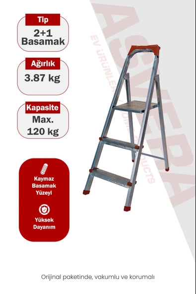 Asvera 2+1 (3 Basamaklı) Ev Tipi Pratik Profil Merdiven - Katlanabilir Sağlam Çelik Merdiven ürün görseli 1