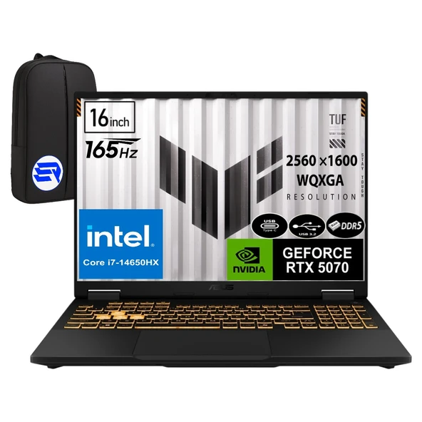 Asus Tuf Gamıng F16 FX608JPR-QT069EP7 Intel Core I7-14650HX 48GB Ram 2tb SSD RTX5070 16" 165Hz Wqxga WIN11 Pro + Elektropasaj Çanta ürün görseli 1