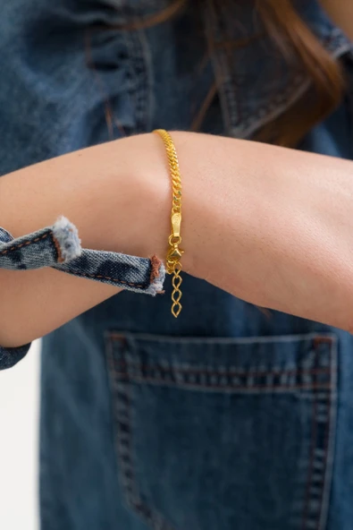 ANDA 925 Ayar Gümüş Unisex 18 K Altın Kaplama Gurmet Bileklik ürün görseli 1