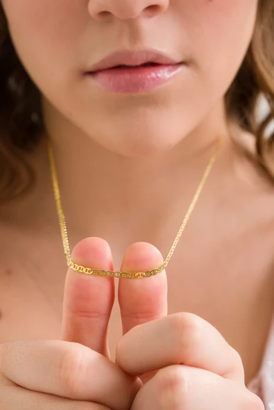 ANDA 925 Ayar Gümüş Unisex 18 K Altın Kaplama Barlı Zincir Kolye ürün görseli 1