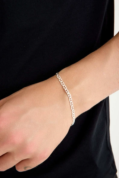 ANDA 925 Ayar Gümüş Unisex Barlı Bileklik 4 mm ürün görseli 1