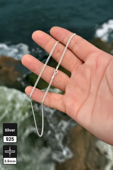 Mios Silver 2.5mm Barlı Zincir 925 Ayar Gümüş Kolye ürün görseli 1